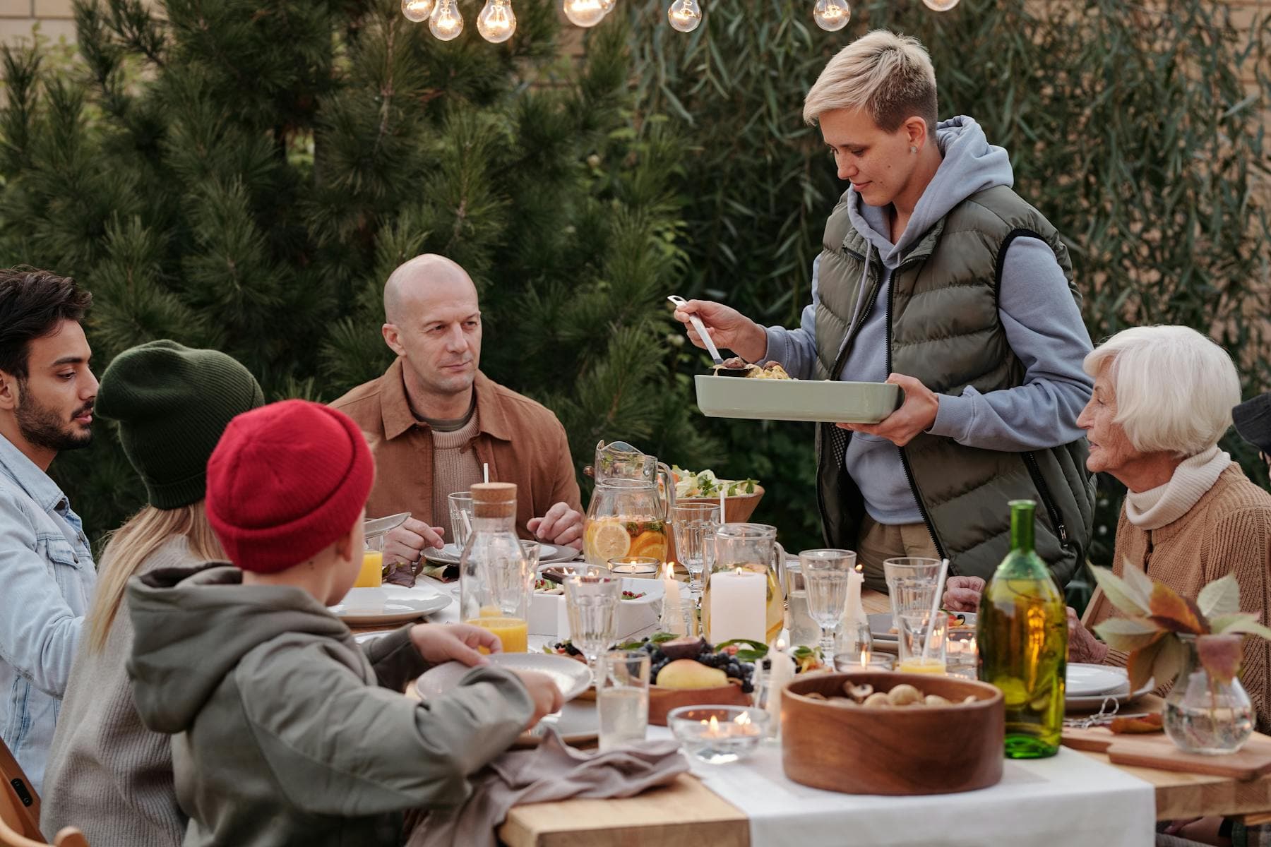 Family gathered around a dinner table planning together