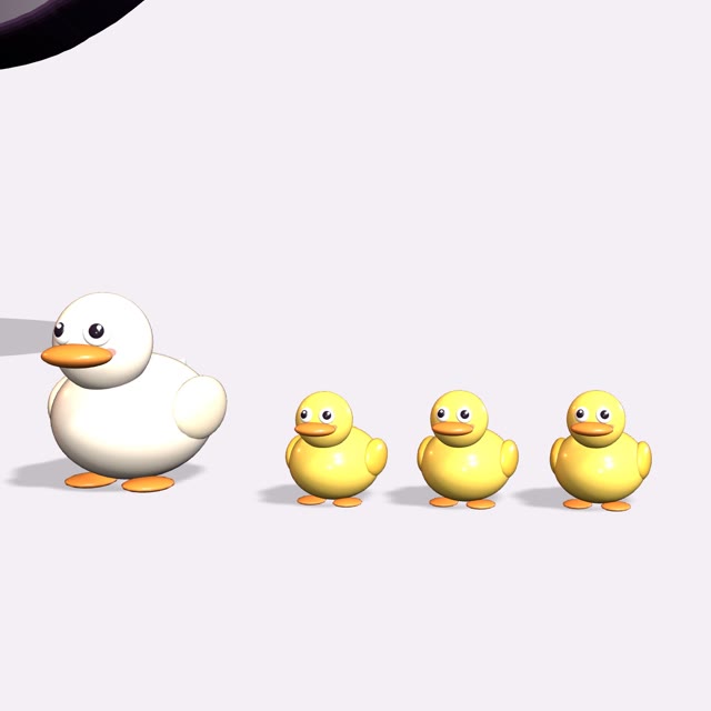 Mama Duck with her ducklings in a line